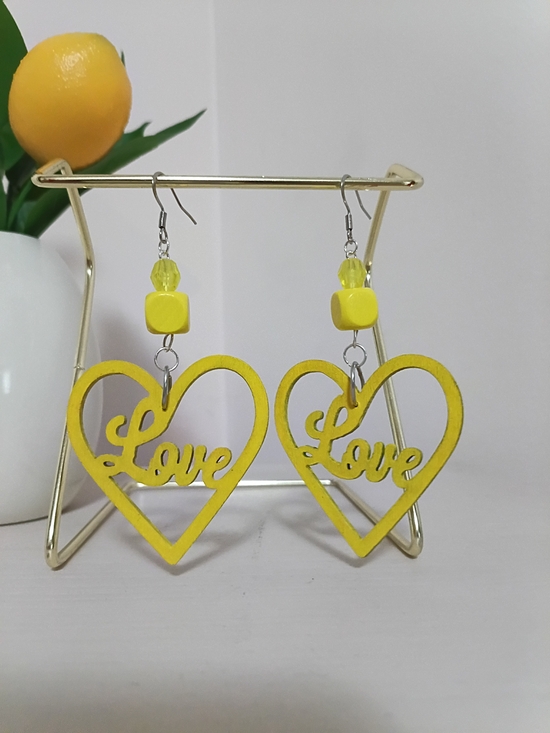 Jewelry - Handcrafted Yellow 'Love' Heart Drop Earrings